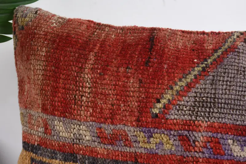 Gift Pillow, Home Decor Pillow, Handmade Kilim Cushion, Sustainable Cushion Cover, Pillow Cover, Rustic Pillow Cover, 12x24 Red Pillow Sham - 2