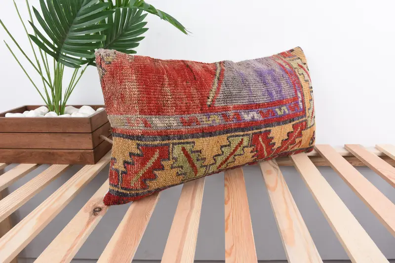 Gift Pillow, Home Decor Pillow, Handmade Kilim Cushion, Sustainable Cushion Cover, Pillow Cover, Rustic Pillow Cover, 12x24 Red Pillow Sham - 4