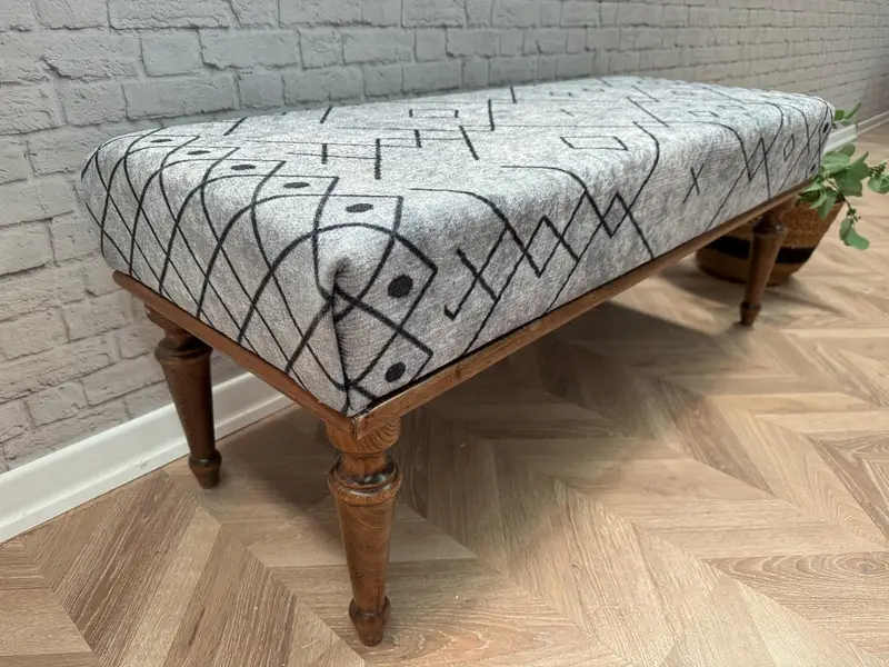 Kilim-Inspired Black & White Wool Blend Ottoman, Modular Sofa Set