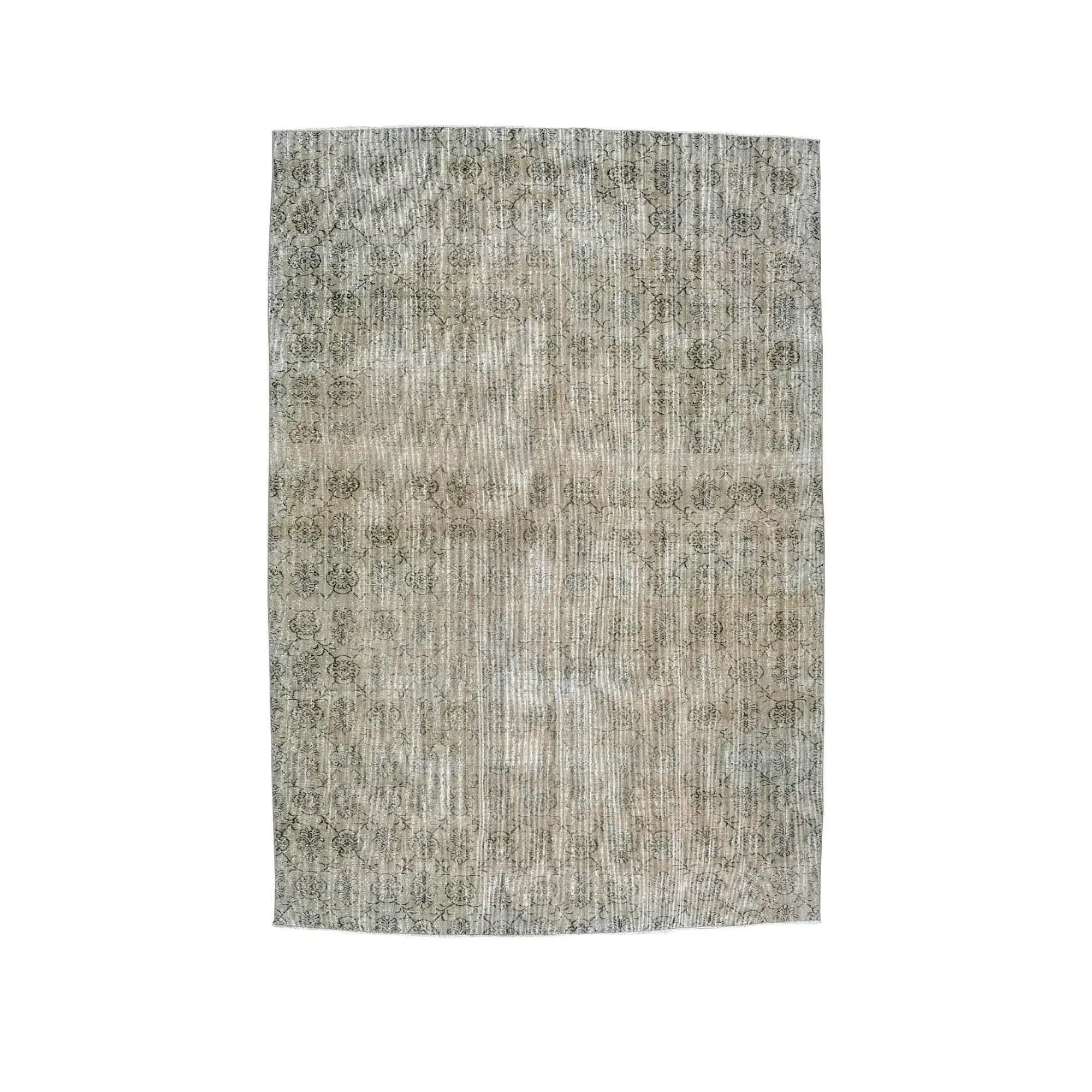 Vintage Turkish Oversize Rug 7.3x10.6 ft, Gray Brown Floral Rug - 1