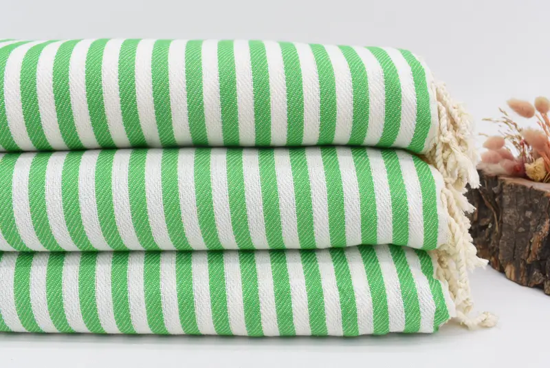 Light Green Striped Throw Organic Cotton Blanket, 103x75 Inches