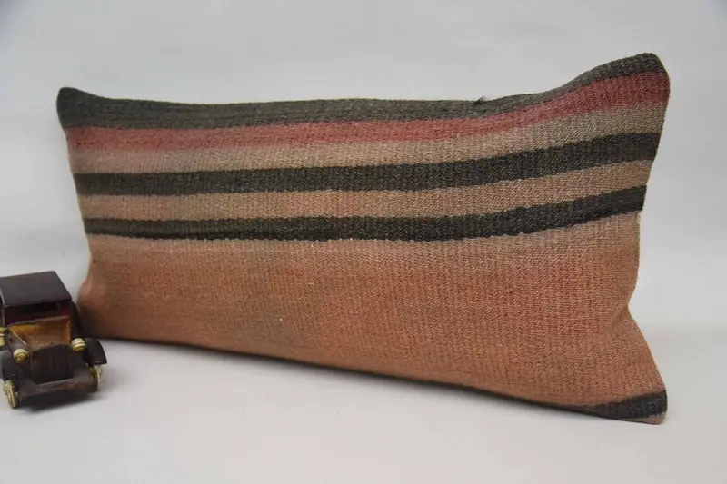 Indoor Pillow, Ethnical Kilim Rug Pillow, Pillow, Pattern Throw Pillow Case, Kilim Pillow, Interior Designer Pillow, 12x24 Orange Cushion - 3
