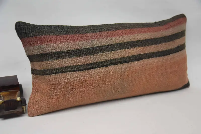 Indoor Pillow, Ethnical Kilim Rug Pillow, Pillow, Pattern Throw Pillow Case, Kilim Pillow, Interior Designer Pillow, 12x24 Orange Cushion - 2