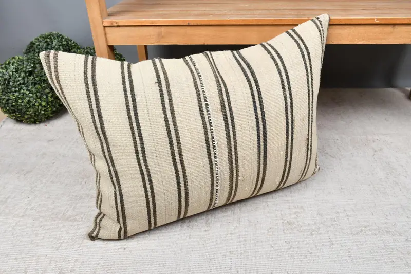 Traditional Pillow Cover, 20x28 Beige Cushion, Antique Pillows, Pillow for Sofa, Turkish Rugs Pillow, Interior Designer Pillow, Pillow - 7