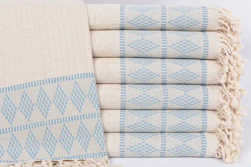 Beach Towel Personalized Turkish Cotton Turquoise Kilim Design, 70x36 Inches