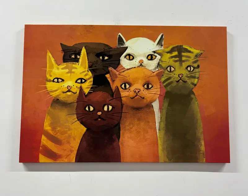 6匹の猫、かわいい猫のキャンバス、猫の壁アート、猫のポスター、猫の壁の装飾、猫の絵画、猫の印刷、動物の壁のアート、動物のキャンバス、抽象版 - 1