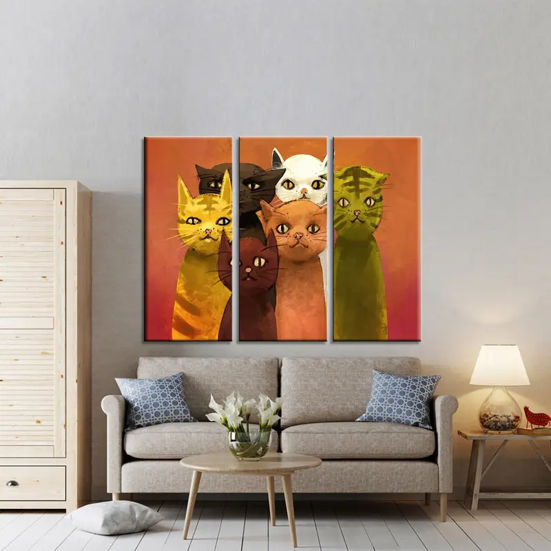 6匹の猫、かわいい猫のキャンバス、猫の壁アート、猫のポスター、猫の壁の装飾、猫の絵画、猫の印刷、動物の壁のアート、動物のキャンバス、抽象版 - 3