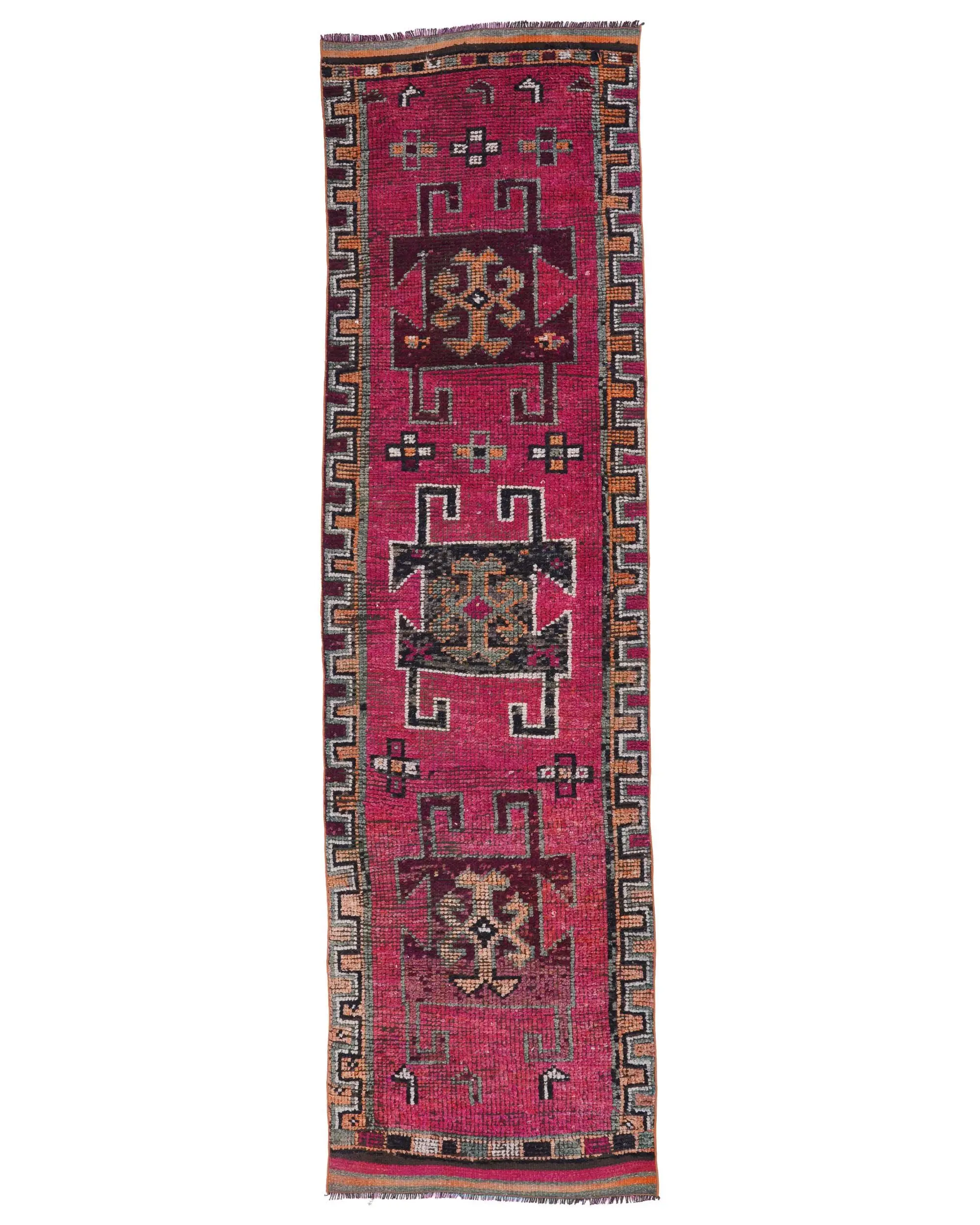 Turkish Rug, Runner 3x10.7 ft Vintage Rug, Red Southwestern Wool Rug - 1