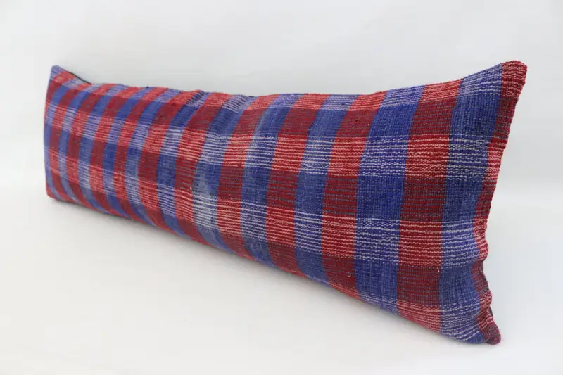 Turkish Pillow, Vintage Pillow, Interior Designer Pillow, Chair Cushion Cover, 16x48 Blue Pillow Case, Pillow Sham, Wool Kilim Pillow Pillow Sham - 5