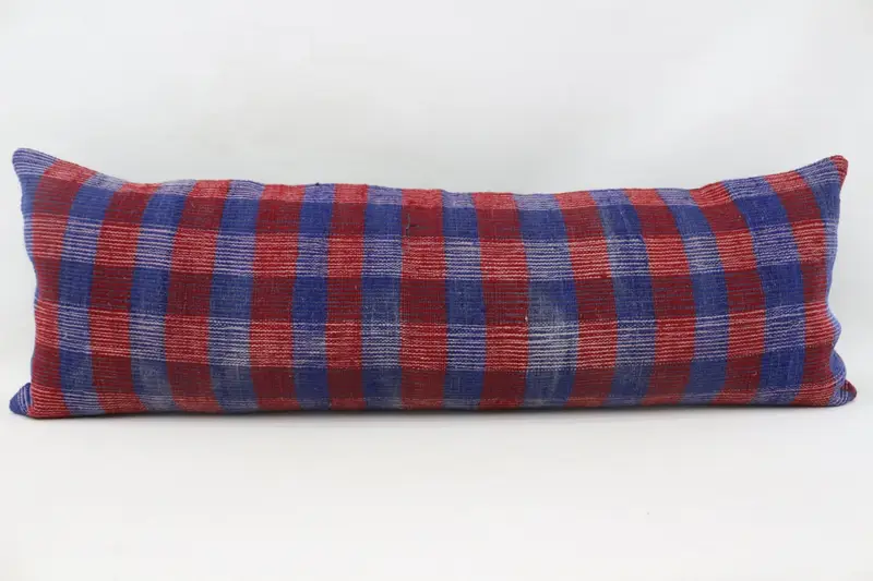 Turkish Pillow, Vintage Pillow, Interior Designer Pillow, Chair Cushion Cover, 16x48 Blue Pillow Case, Pillow Sham, Wool Kilim Pillow Pillow Sham - 4