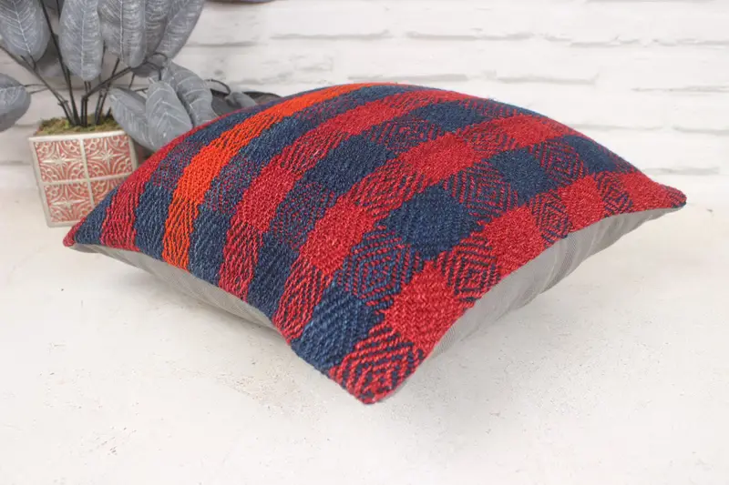 Pillow for Couch, Yoga Pillow Case, Pillow Case, Turkish Kilim Pillow, Pet Cushion Case, 16x16 Red Pillow Case, Vintage Pillow - 6