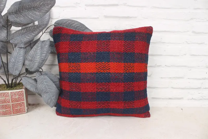 Pillow for Couch, Yoga Pillow Case, Pillow Case, Turkish Kilim Pillow, Pet Cushion Case, 16x16 Red Pillow Case, Vintage Pillow - 1