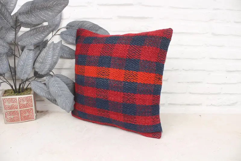 Pillow for Couch, Yoga Pillow Case, Pillow Case, Turkish Kilim Pillow, Pet Cushion Case, 16x16 Red Pillow Case, Vintage Pillow - 4