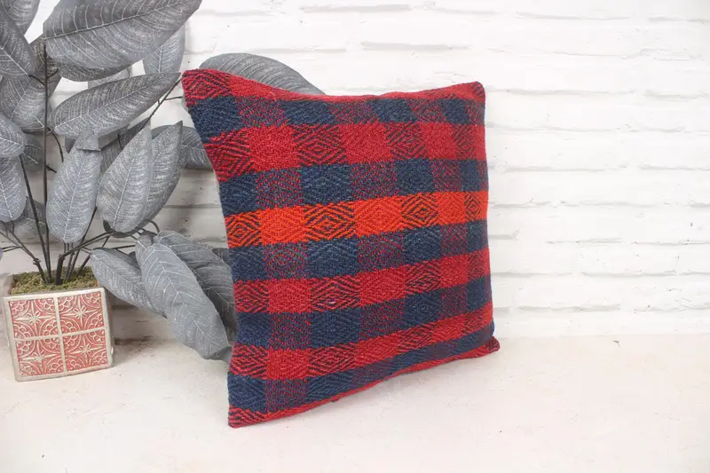 Pillow for Couch, Yoga Pillow Case, Pillow Case, Turkish Kilim Pillow, Pet Cushion Case, 16x16 Red Pillow Case, Vintage Pillow - 3