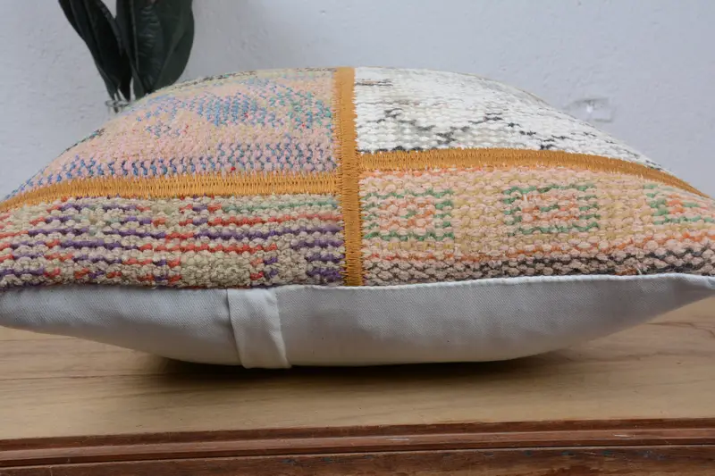 Turkish Pillow, Crochet Pattern Pillow, 16x16 Blue Cushion Case, Vintage Kilim Pillow, Handwoven Pillow Cover, Pillow, Kilim Pillow Cover - 5