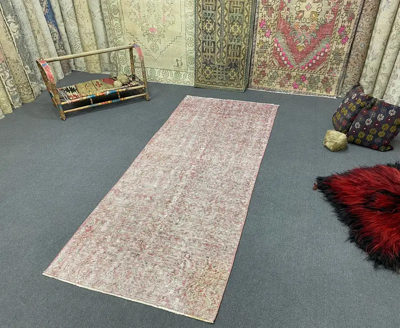 Alfombra roja y azul, 3x7,6 pies floral y geométrica