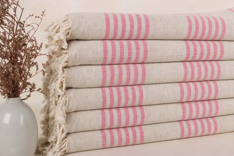 Türkische Handtücher, Strandtuch, Fuchsia, gestreift, Leinen, 101,6 x 180,9 cm