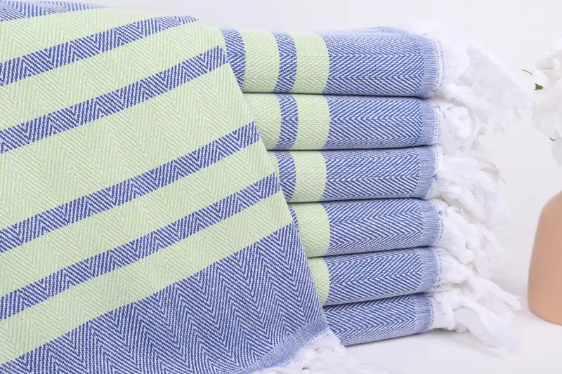 Handmade Chevron Blue-Light Green Cotton Towel, Turkish, 40x63 Inches