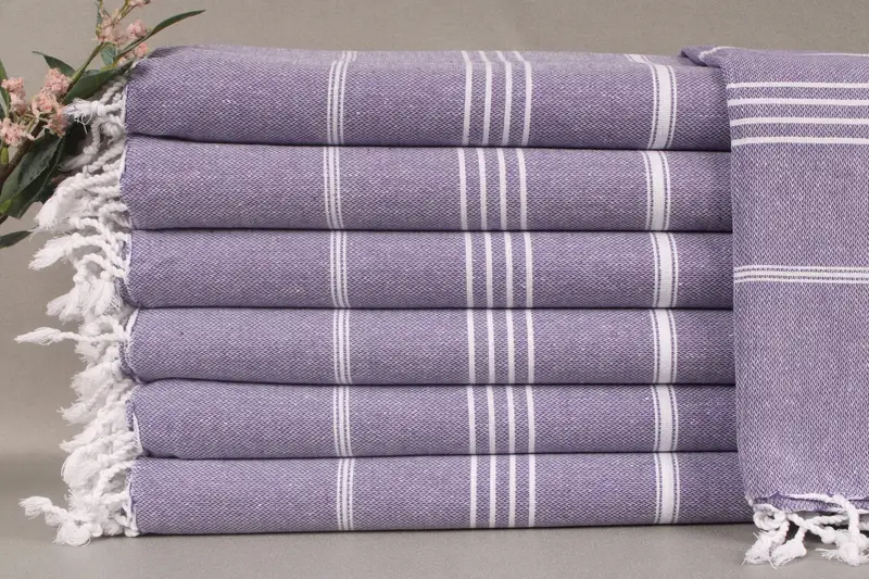 Monogram Beach Towel Purple Striped Turkish Cotton, 40x71 Inches