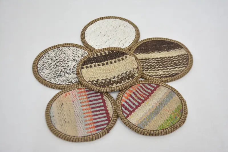 Bohemian Round Coaster, White and Bronze Coaster