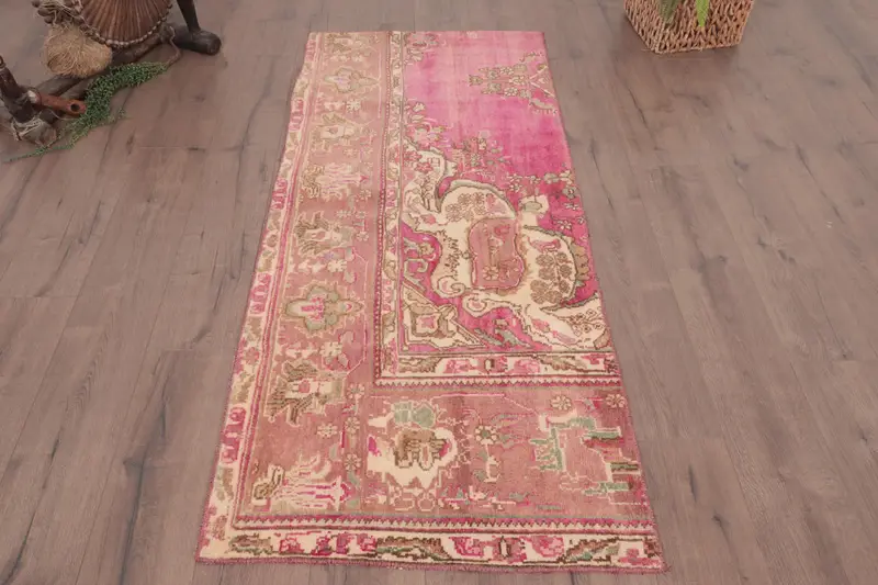 Türkischer 2,6x5,8 ft Akzentteppich, Vintage Teppich, Oushak rot gestreifter Teppich - 1