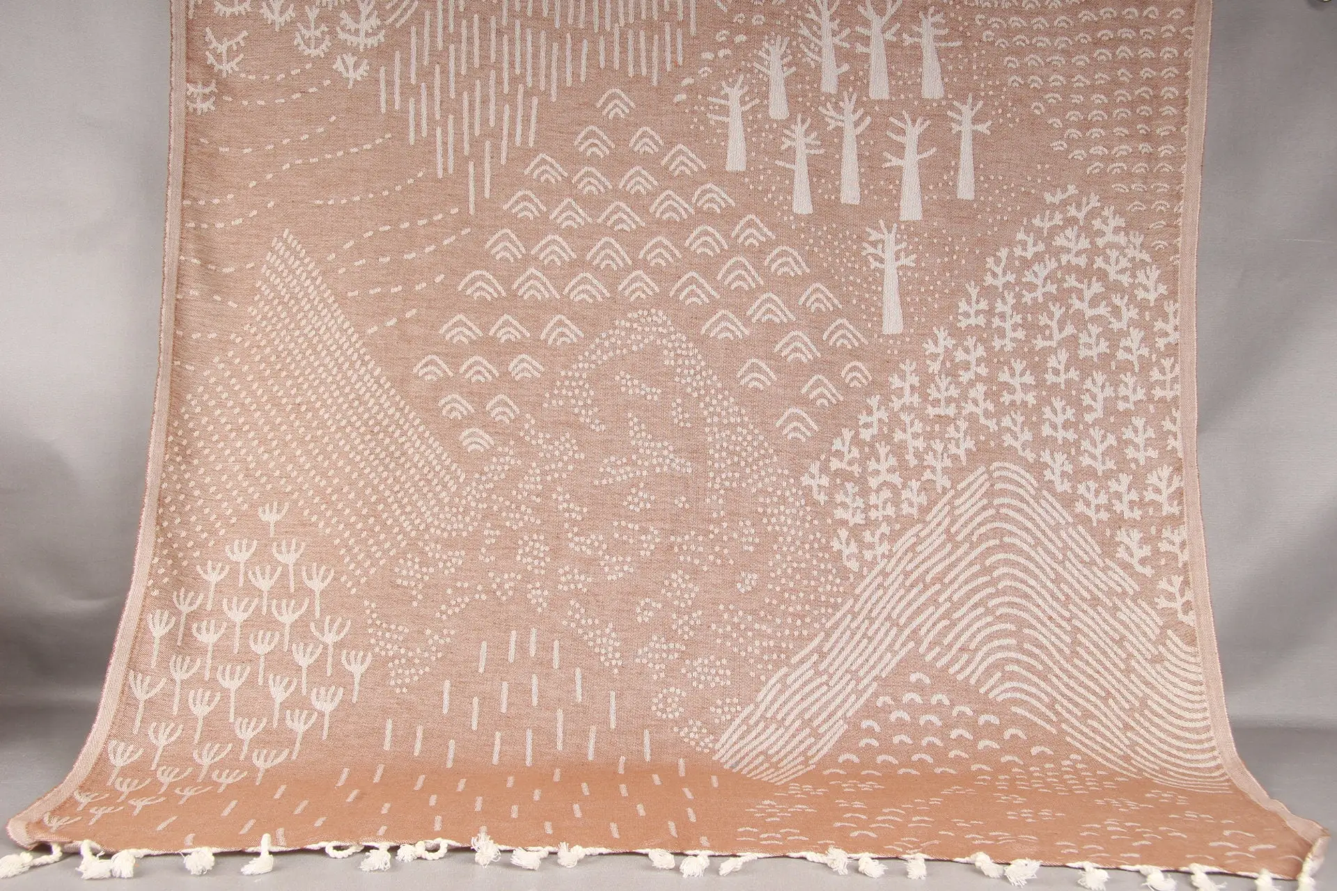 Turkish Beach Towel Patterned Brown Organic Cotton, 36x67 Inches - 1