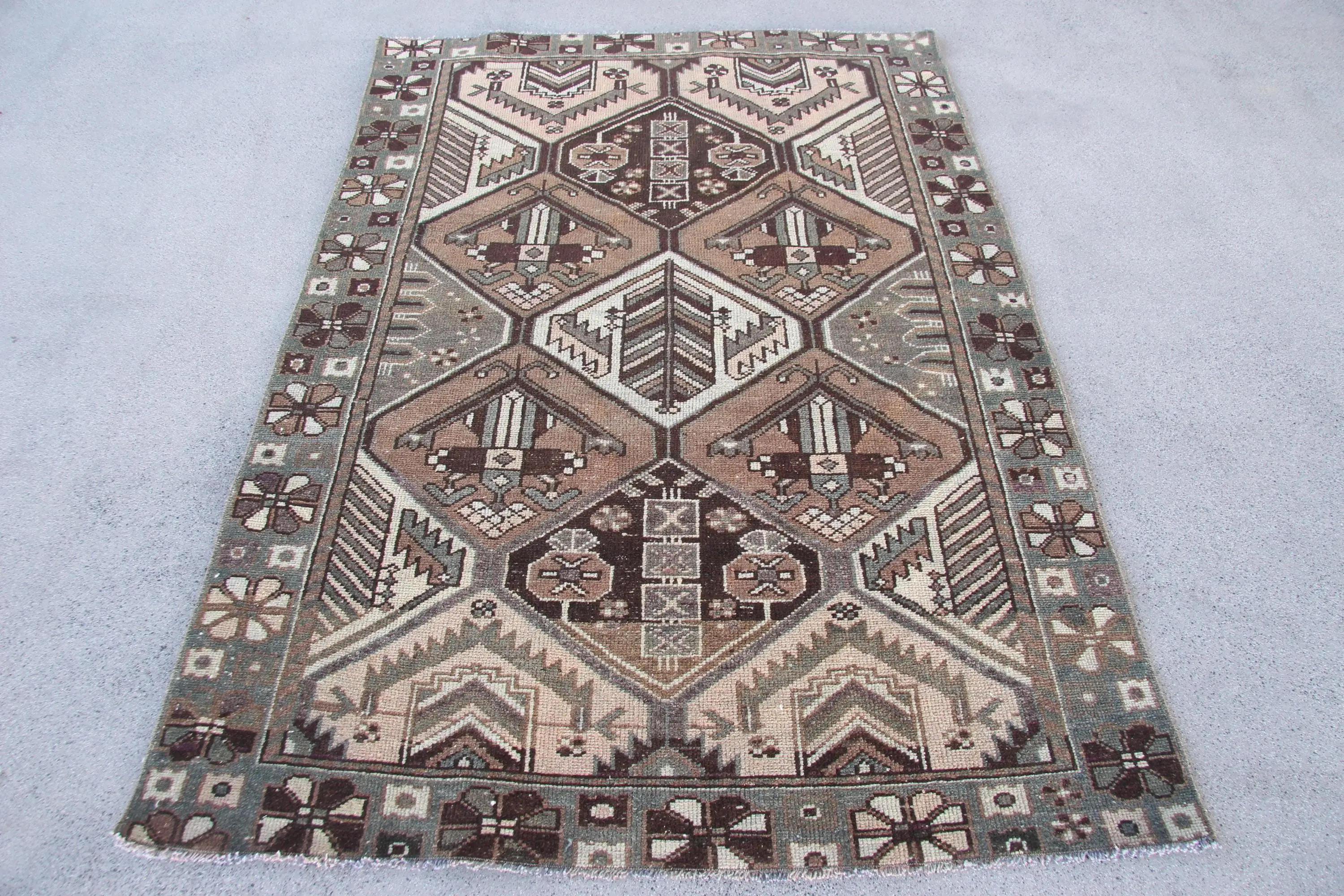 4.2x6.1 ft Rug, Vintage Turkish Area Rug, Brown Wool Rug - 1
