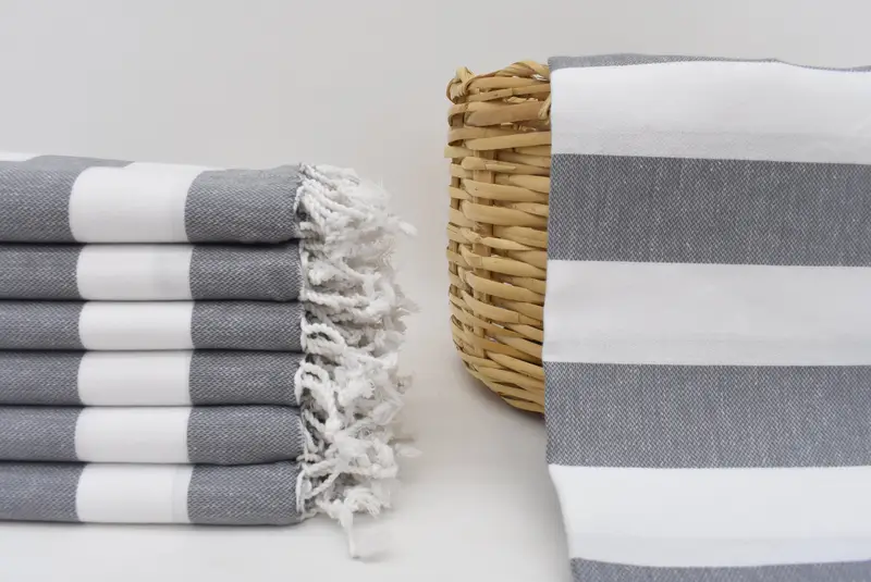 Personalized Gray Striped Turkish Towel, Organic Cotton, 70x40 Inches