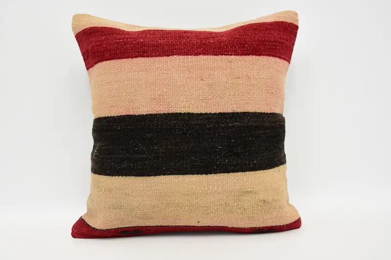 Square Throw Striped Pillow Sham, Red Decorative Antique 16x16 inch Pillowcase - 1