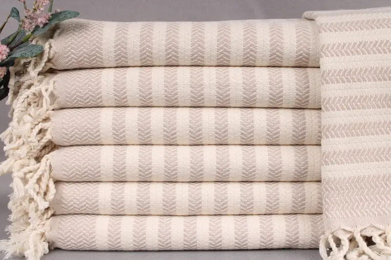 Custom Turkish Towel Monogram Beige Chevron, 40x71 Inches
