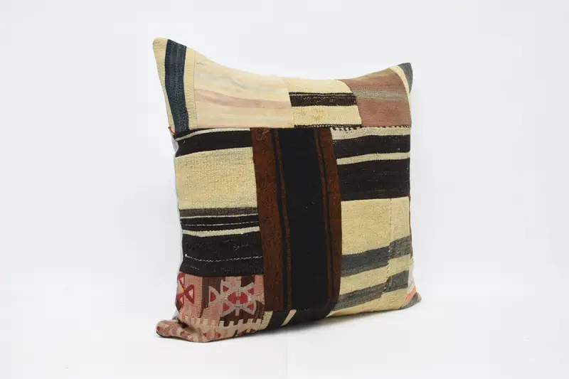 Accent Throw Pillow Sham, Ethnical Kilim Rug Pillow, Pillow Case, Yoga Pillow, Boho Pillow, Vintage Kilim Throw Pillow, 32x32 Red Pillow Case - 3