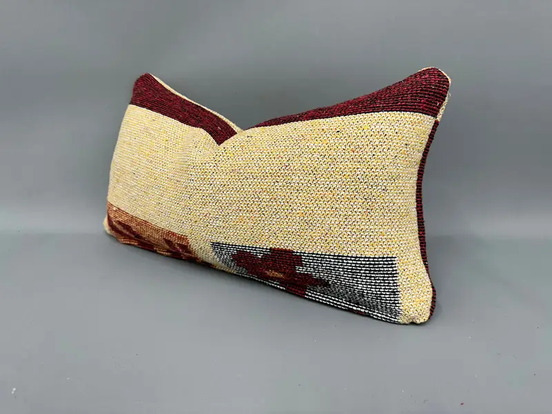 Pillow Cover, Pattern Throw Cushion, 10x20 Yellow Cushion, Kilim Cushion Sham, Handmade Kilim Cushion, Ethnical Kilim Rug Pillow - 3
