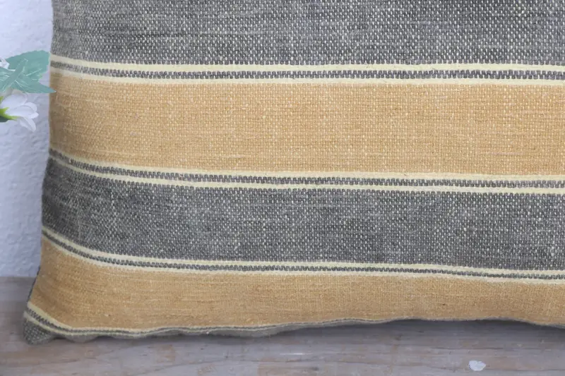 Pillow for Couch, Ethnical Kilim Rug Pillow, Cushion Cover, Customized Cushion Cover, 12x20 Yellow Pillow, Vintage Kilim Pillow - 3