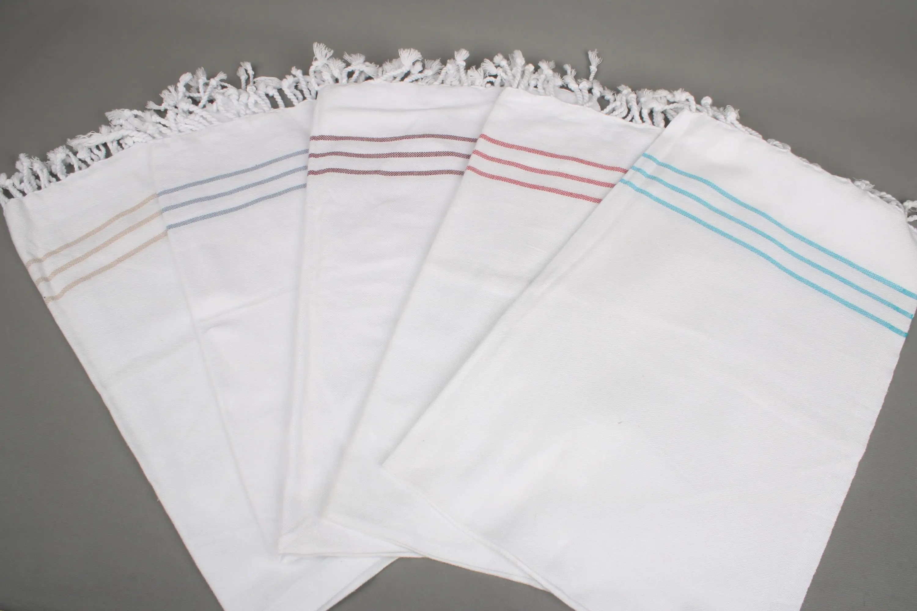 Striped Hand Towel Cotton Organic Recycled Beige, 24x40 Inches - 1