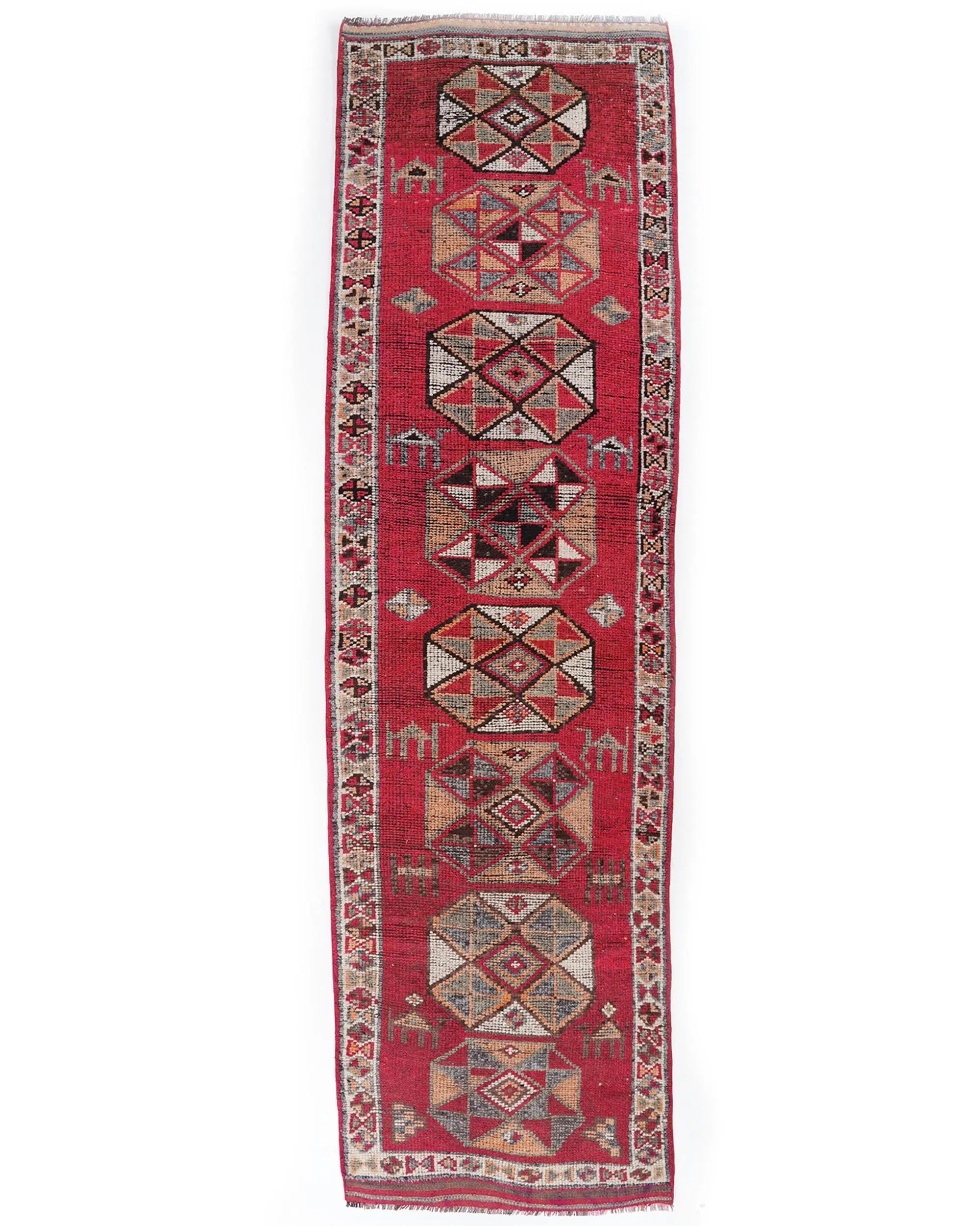 Turkish Runner Rug 3.2x11.5 ft, Vintage Herki Red Wool Rug - 1