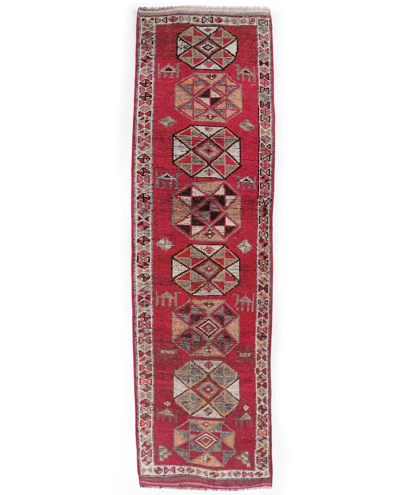 レッド & ベージュ ラグ、3.1x11.5 フィート エレガントで快適