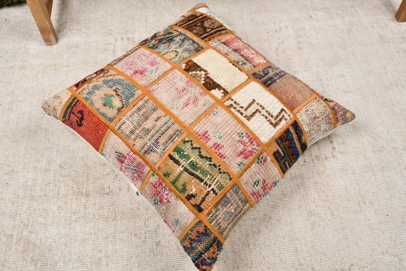Handwoven Pillow Cover Pillow, Kilim Cushion Sham, Pillow Case, 24x24 Beige Pillow Case, Boho Pillow Sham Cover, Throw Kilim Pillow - 8