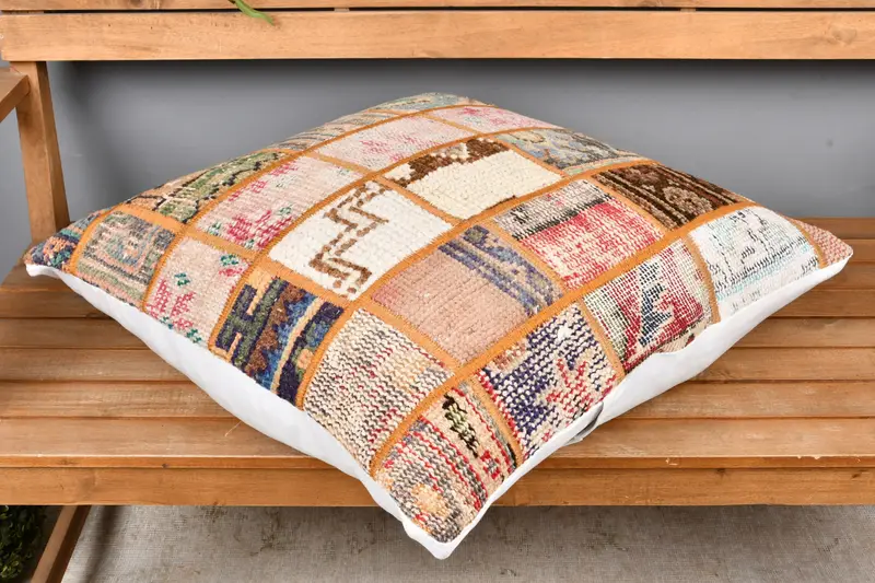 Handwoven Pillow Cover Pillow, Kilim Cushion Sham, Pillow Case, 24x24 Beige Pillow Case, Boho Pillow Sham Cover, Throw Kilim Pillow - 2