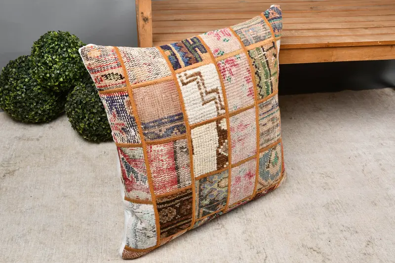Handwoven Pillow Cover Pillow, Kilim Cushion Sham, Pillow Case, 24x24 Beige Pillow Case, Boho Pillow Sham Cover, Throw Kilim Pillow - 7