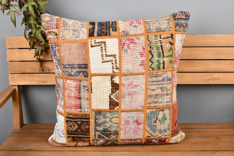 Handwoven Pillow Cover Pillow, Kilim Cushion Sham, Pillow Case, 24x24 Beige Pillow Case, Boho Pillow Sham Cover, Throw Kilim Pillow - 6