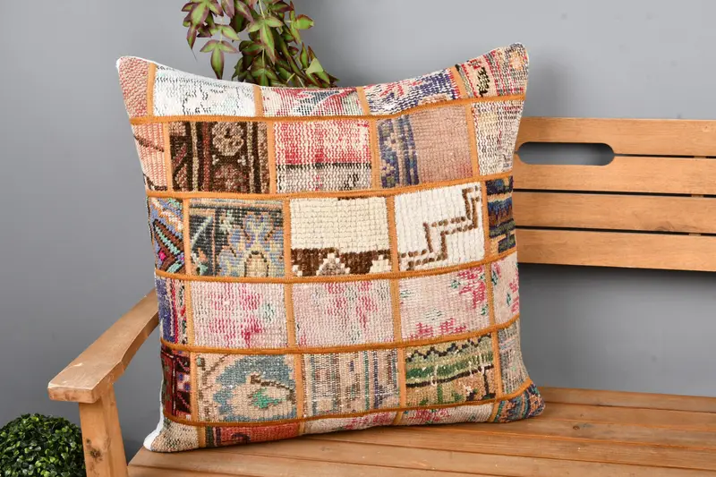 Handwoven Pillow Cover Pillow, Kilim Cushion Sham, Pillow Case, 24x24 Beige Pillow Case, Boho Pillow Sham Cover, Throw Kilim Pillow - 1