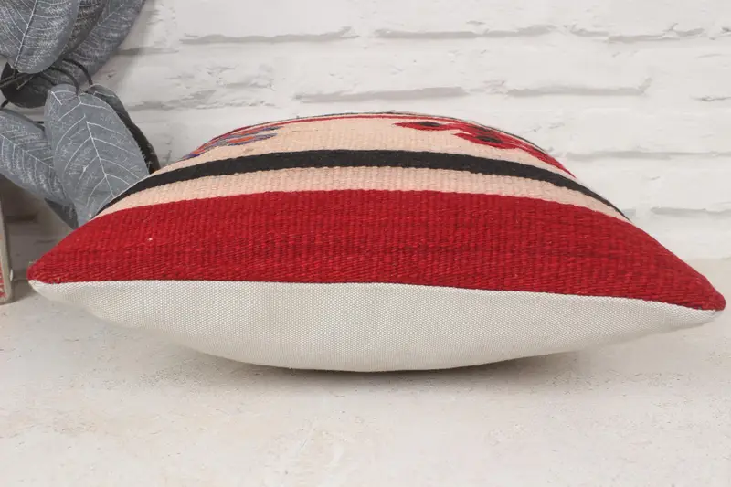 Pet Pillow Cover, Patio Cushion Case, Throw Kilim Pillow, 14x14 Red Cushion, Cushion Cover, Ethnical Kilim Rug Pillow, Turkish Pillow - 5