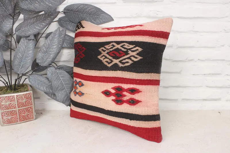 Pet Pillow Cover, Patio Cushion Case, Throw Kilim Pillow, 14x14 Red Cushion, Cushion Cover, Ethnical Kilim Rug Pillow, Turkish Pillow - 4