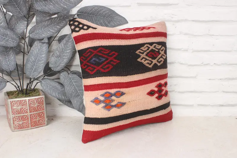 Pet Pillow Cover, Patio Cushion Case, Throw Kilim Pillow, 14x14 Red Cushion, Cushion Cover, Ethnical Kilim Rug Pillow, Turkish Pillow - 3