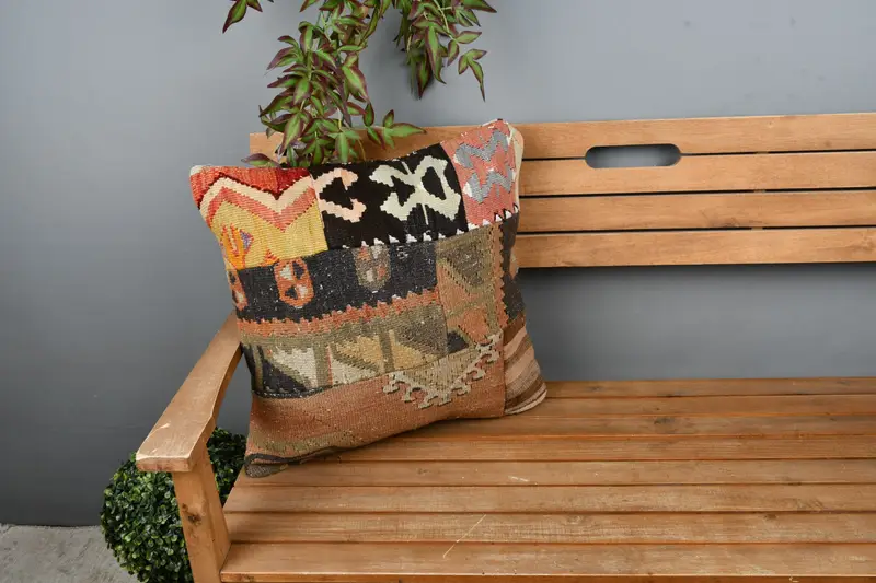 Kilim Pillow Cover, Outdoor Throw Pillow Case, Vintage Kilim Pillow, 20x20 Yellow Pillow Sham, Interior Designer Pillow, Pillow Cover - 1