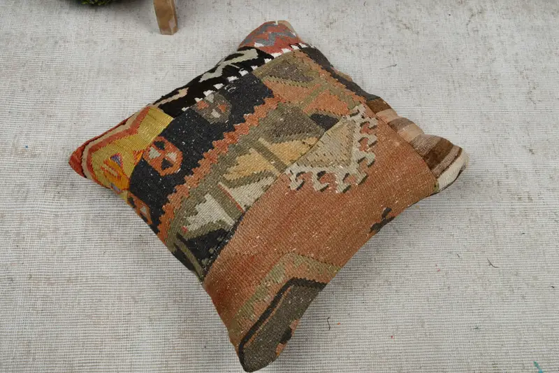 Kilim Pillow Cover, Outdoor Throw Pillow Case, Vintage Kilim Pillow, 20x20 Yellow Pillow Sham, Interior Designer Pillow, Pillow Cover - 8