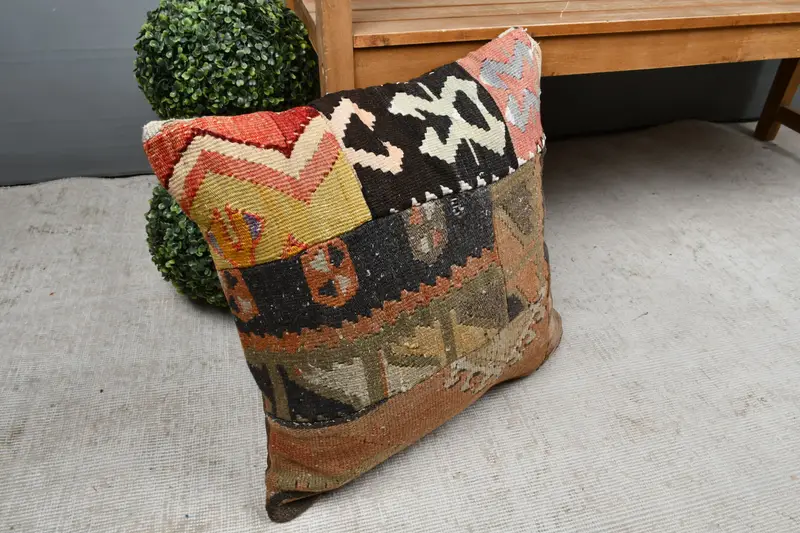 Kilim Pillow Cover, Outdoor Throw Pillow Case, Vintage Kilim Pillow, 20x20 Yellow Pillow Sham, Interior Designer Pillow, Pillow Cover - 7