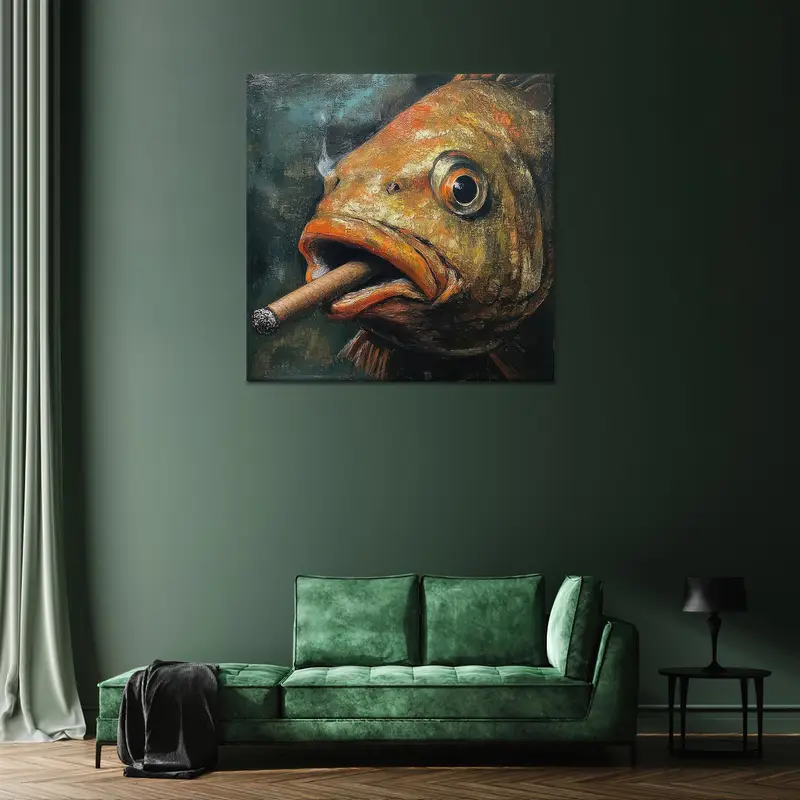 Lienzo de peces abstracto moderno: arte moderno y surrealista para la cueva de tu hombre