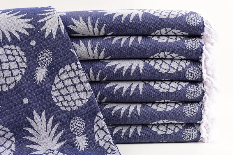 Custom Bath Towel Navy Pineapple Design, 70x36 Inches, Organic Cotton