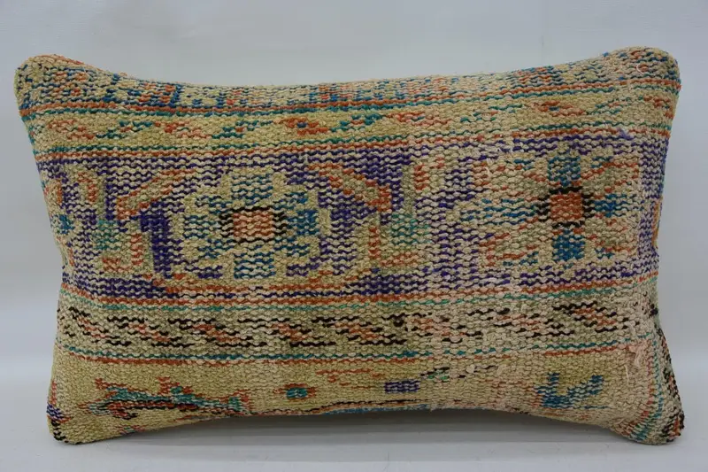 Turkish Minimalist Cushion Cover, 12x20 inch TexturedBlue Gift Wool Cushion - 1